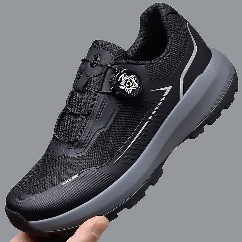 Sapatos de malha respirável leve masculino 2026 novo estilo botão rotativo sapatos casuais absorção de choque antiderrap