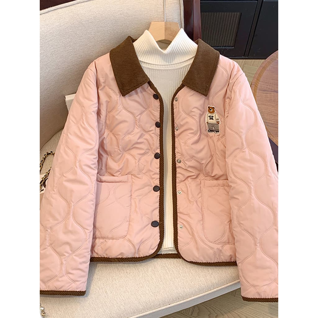 Jaqueta forro de lã feminina outono inverno 2025 novo estilo versão coreana Casual contraste cor costura jaqueta acolcho
