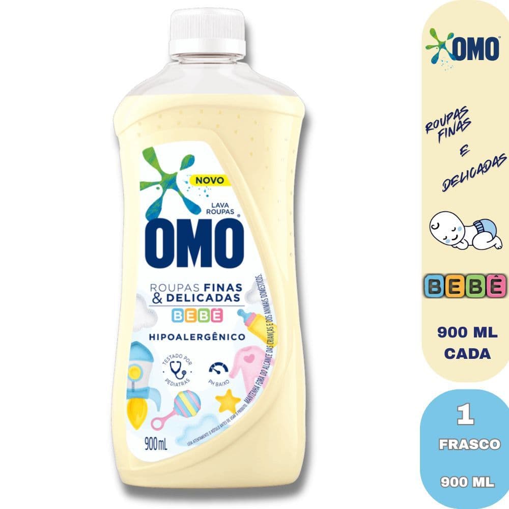 Lava Roupas Omo Roupinhas Finas Bebê 900ml 1/2/3 | Cuidado Suave Lavagem