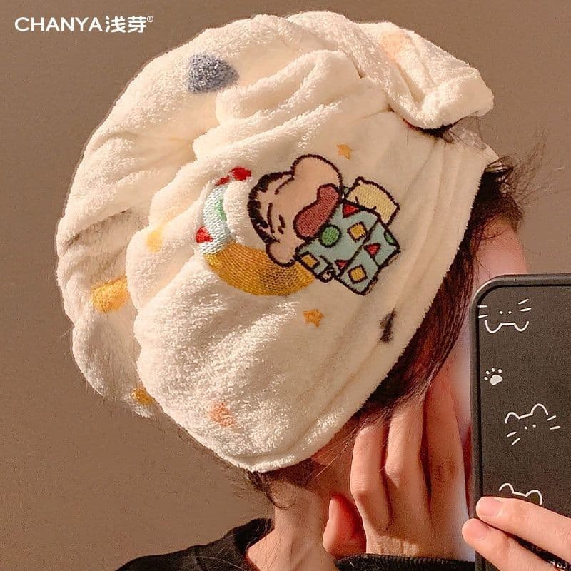 Touca de secagem de cabelo fofa Crayon Shin-Chan Conjunto de duas peças absorvente de secagem rápida Chuveiro bordado es
