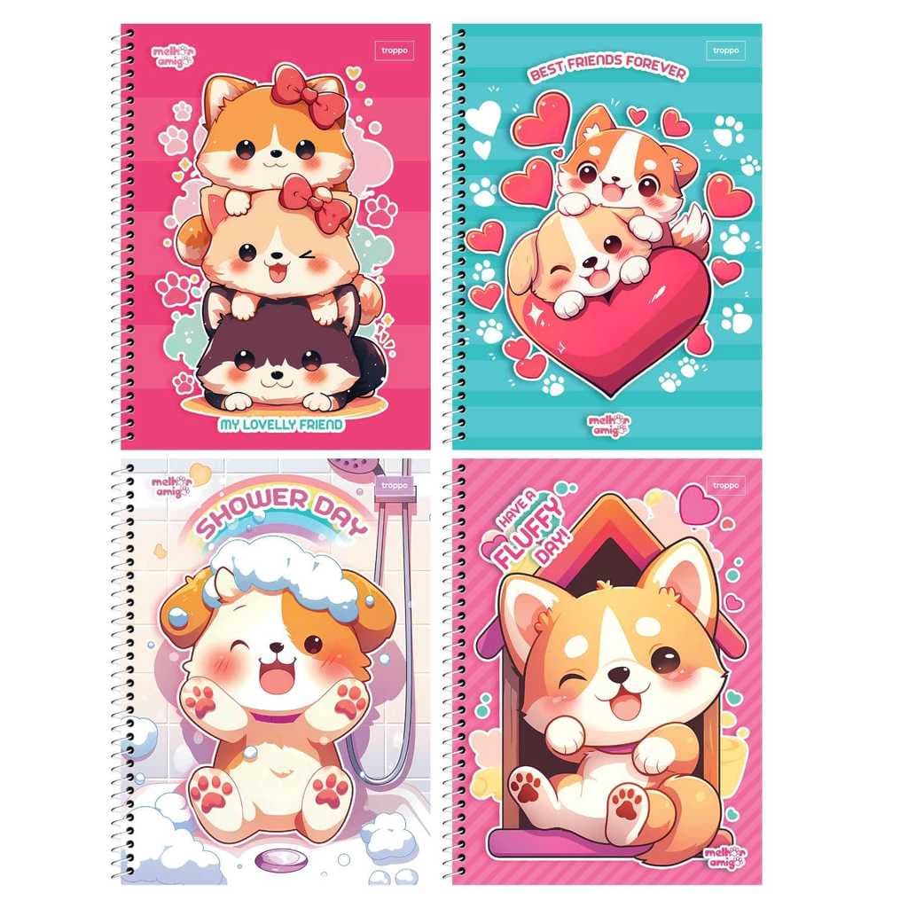 Caderno Universitário 10 Matérias 200 Fls Melhor Amigo Pets Feminino