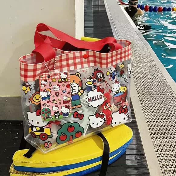 Saco de natação para gatos com estampa completa, separação seca e molhada, portátil, à prova d'água, óculos de natação,