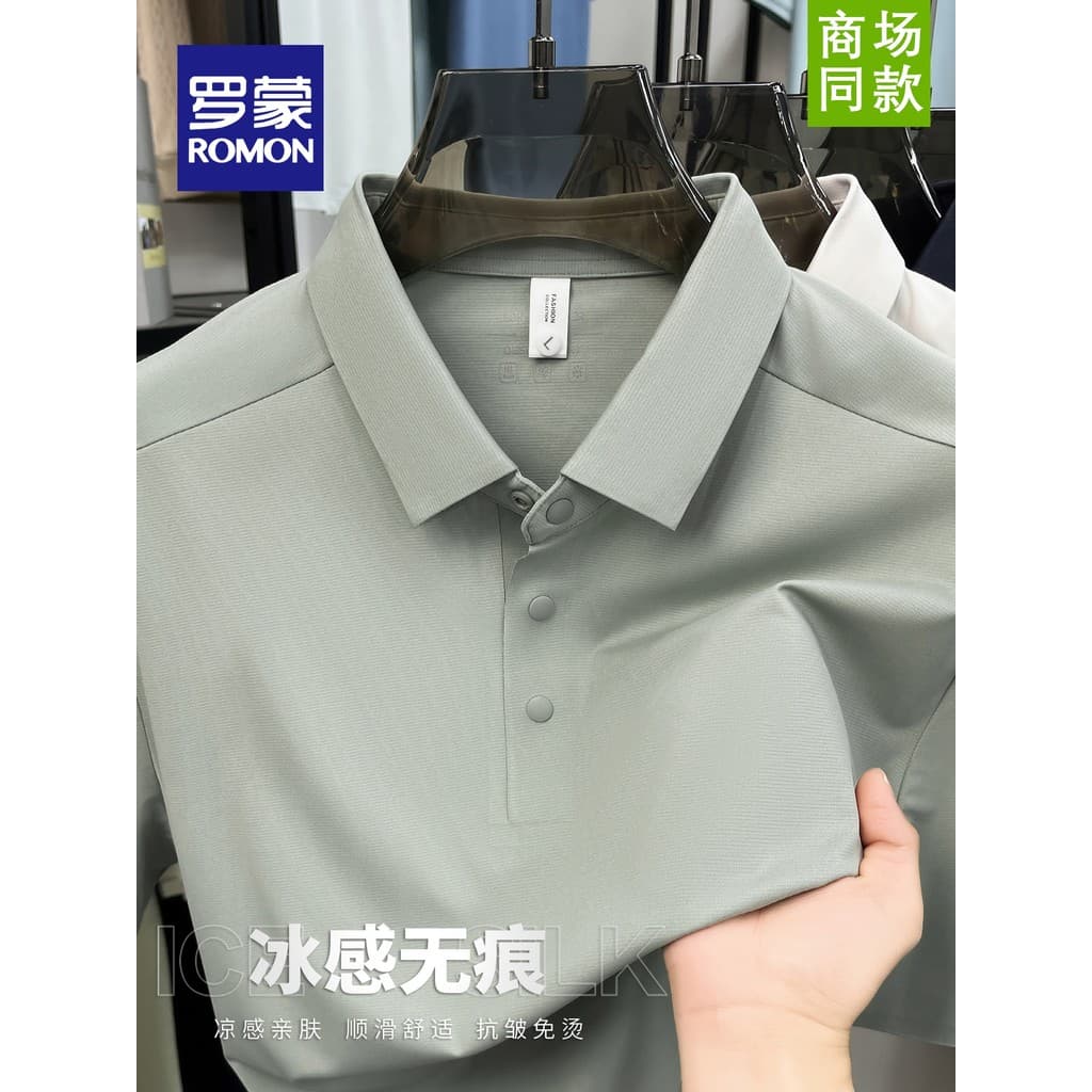 Lomon Camisa POLO masculina elástica sem costura, verão, negócios, Casual, cor sólida, camiseta combinada, manga curta,
