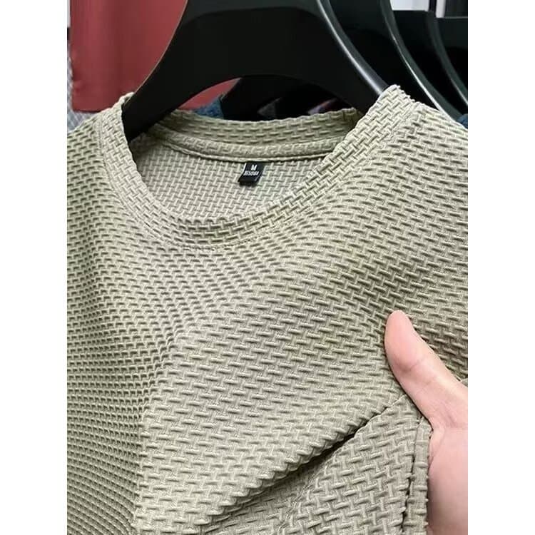 Slub malha camiseta masculina verão novo estilo High-End fino de manga curta em torno do pescoço camiseta masculina cami