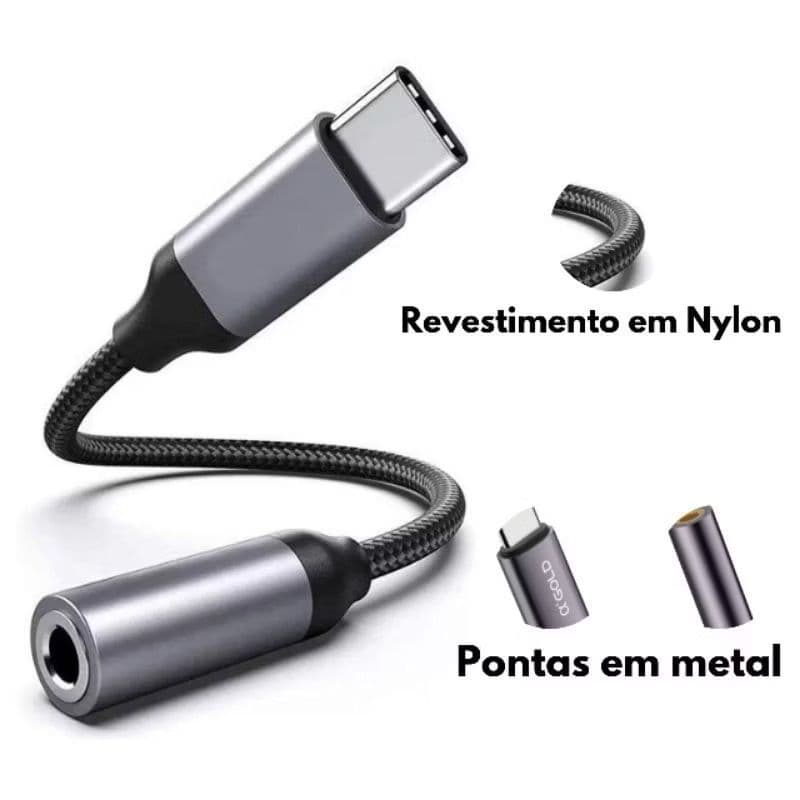 Cabo Adaptador Tipo C Usb-c Para Fone Ouvido P2 P3 3.5mm compativel com Samsung Xiaomi