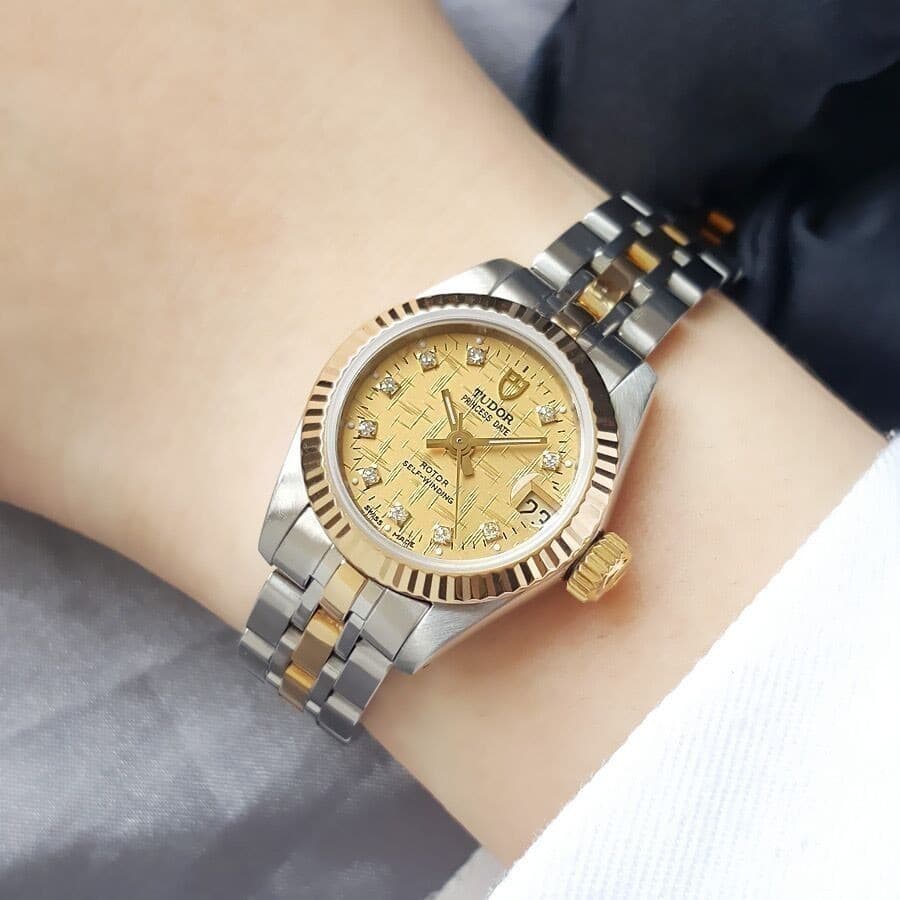 Tudor Princess Series Golden Relógio Mecânico Totalmente Automático Feminino 92513