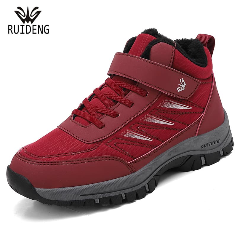 Ruideng sapatos de algodão femininos de lã quente sapatos de neve femininos antiderrapantes de meia-idade sapato