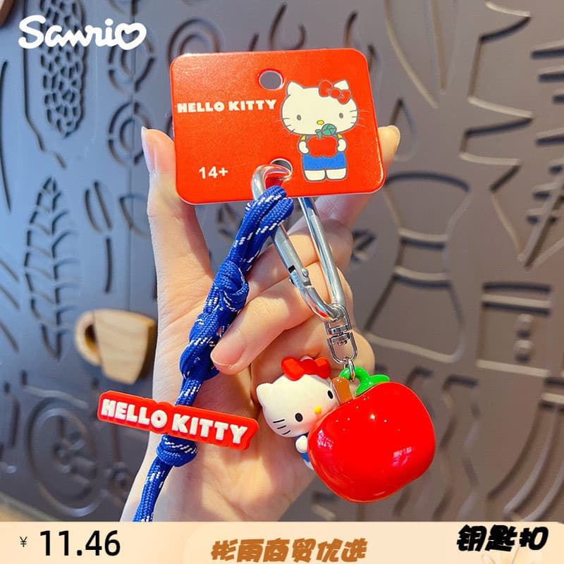 Genuíno Hello Kitty Apple Chaveiro Pingente Bonito Desenho Animado Bolsa de Carro Boneca Chaveiro Pingente
