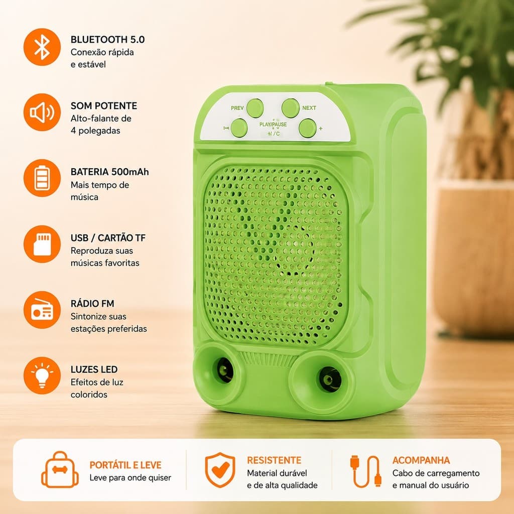 Caixa de Som Bluetooth GTS-1681 4 Polegadas Portátil RGB LED USB TF Rádio FM Som Potente