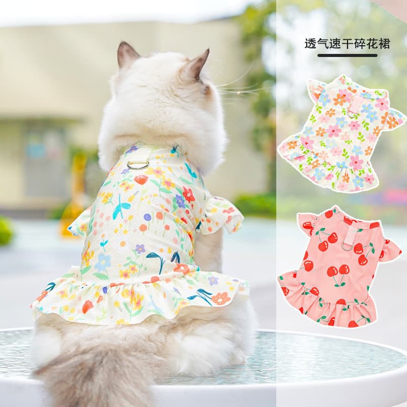 Roupas de gato de estimação de seda gelo respirável de secagem rápida vestido de cachorro grande primavera verão Floral