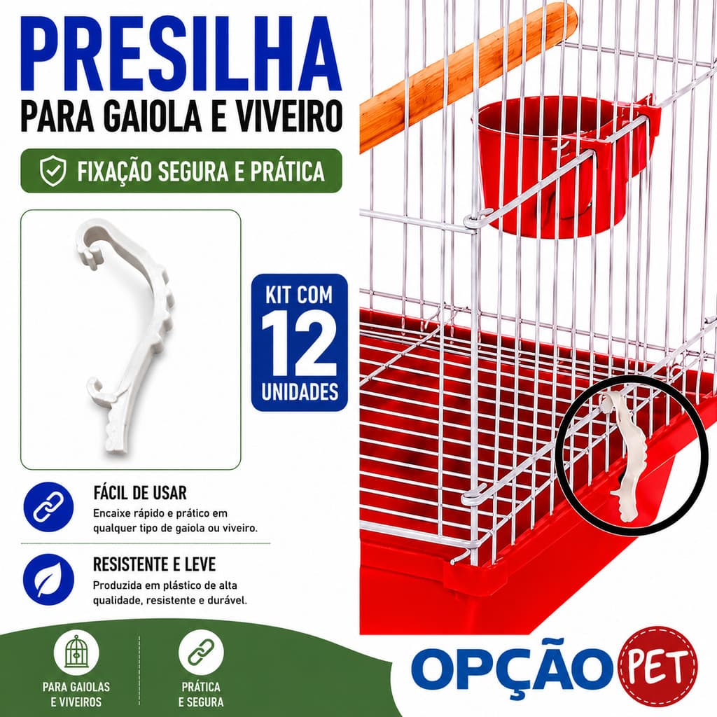 Presilha para Bandeja Gaiola e Viveiro  kit com 12 unidades