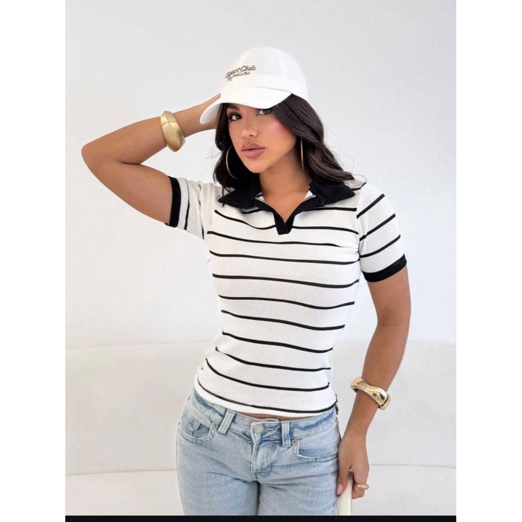 blusa polo feminina, camisa polo feminina, polo canelada feminina, blusa listrada feminina, polo manga curta feminina