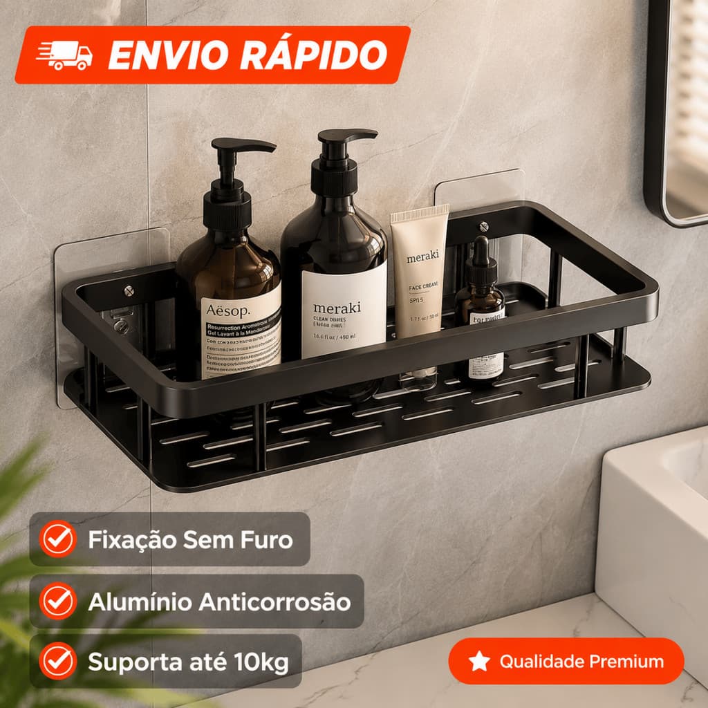 1/2/4 Prateleira Reta Alumínio Preta Suporte Organizador Porta Shampoo Banheiro Lavanderia Sem Furo