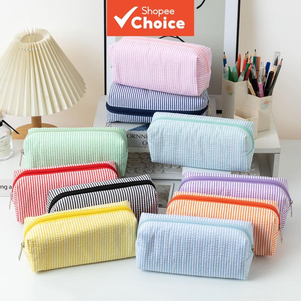 Estojo de Lápis 1 Peça com Estampa de Linhas Coloridas, Zíper Suave e Design de Bolsa de Papelaria C3141