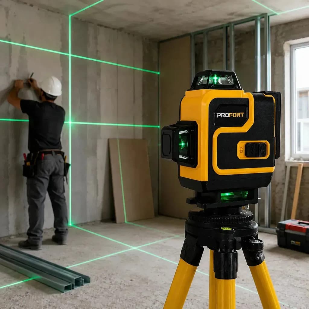 Nível Laser 16 Linhas 4D Profort Alcance 25m Com Tripé Controle Remoto Baterias E Maleta