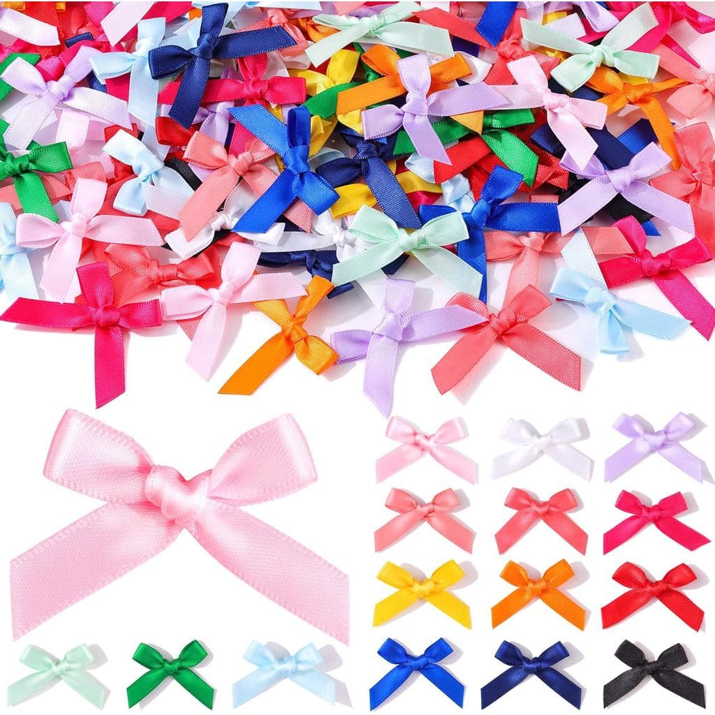 150PCS Laços Coloridos Tinkrstuff para Artesanato, Laços Pequenos de Tecido 1,5*2" para Decoração, Laços de Cetim para E