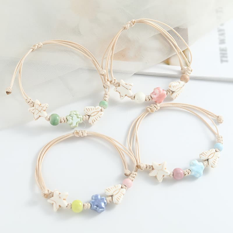 Borboleta cerâmica pulseira doce jóias literárias nicho Design trevo de quatro folhas trançado pulseira simples All-matc