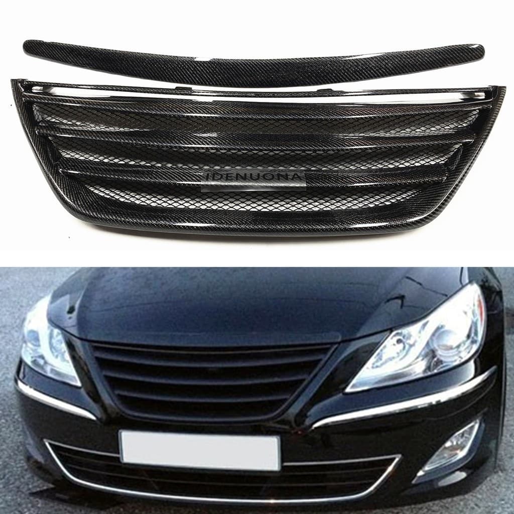 Grades Da Grade Dianteira + Acabamento Do Suporte Para Hyundai Genesis 2009-2014 Sedan Sport Fibra De Carbono/Vidro Capô