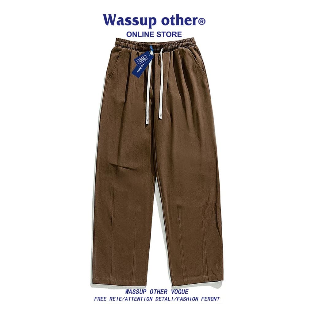 WASSUP OUTRO Calça Reta Cáqui Japonesa Masculina Verão Solta Macacão de Perna Larga Calça Casual Masculina