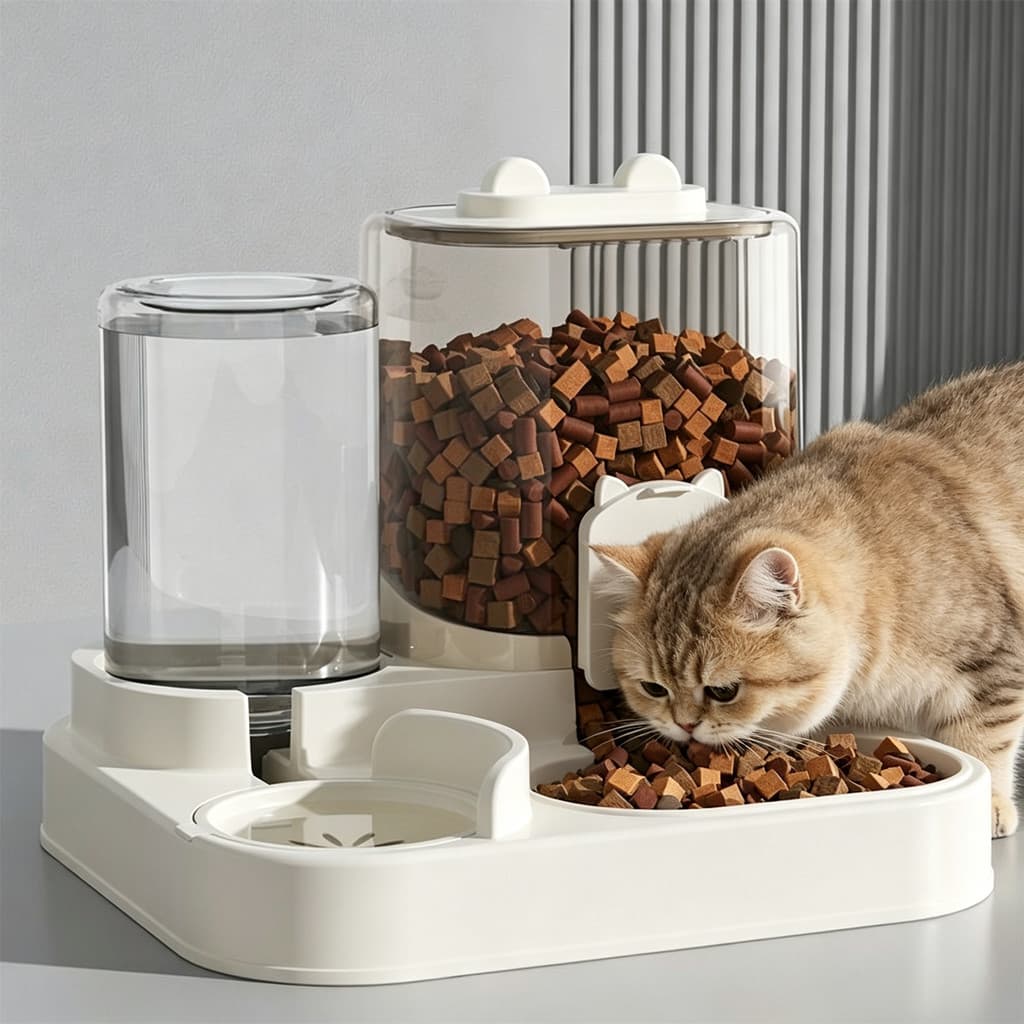 Alimentador Bebedouro Automático Pet, Dispenser Ração Sem Entupimento Grande Capacidade Cachorro Gato Viagens