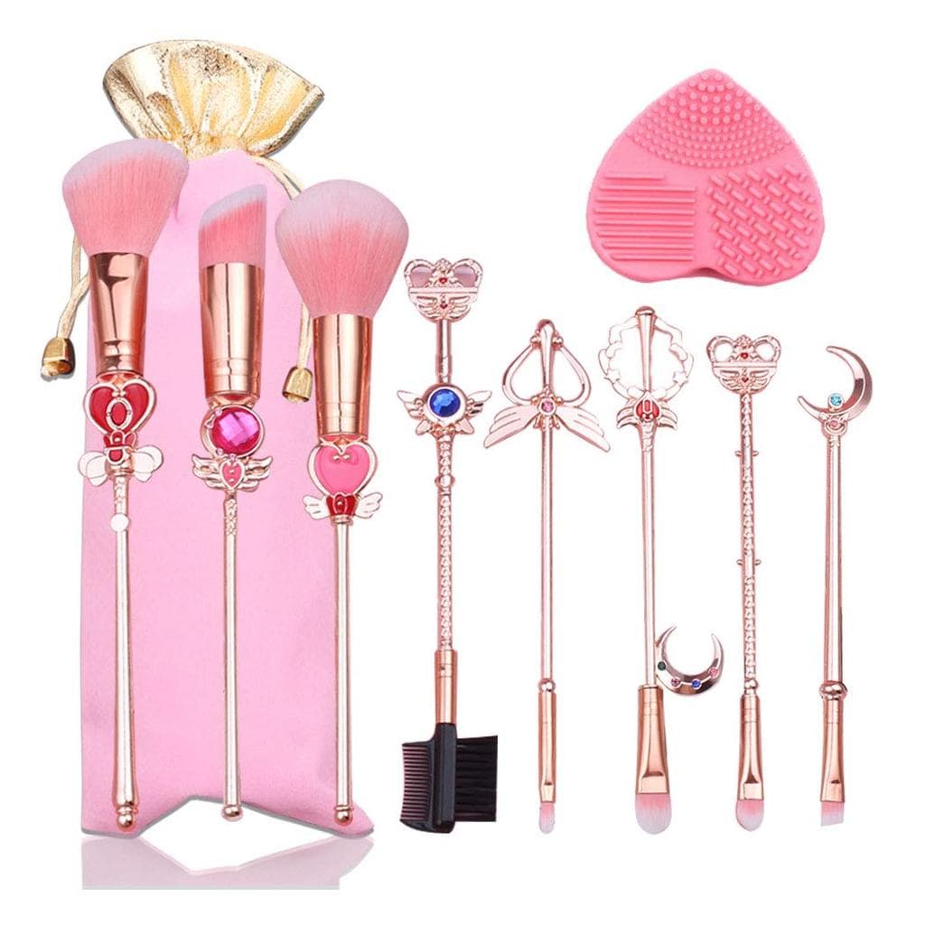 Conjunto de Pincéis de Maquiagem 8 Peças Sailor Moon Magical Girl, Pincéis Cosméticos Dourados, Pincéis de Sombra Rosa,