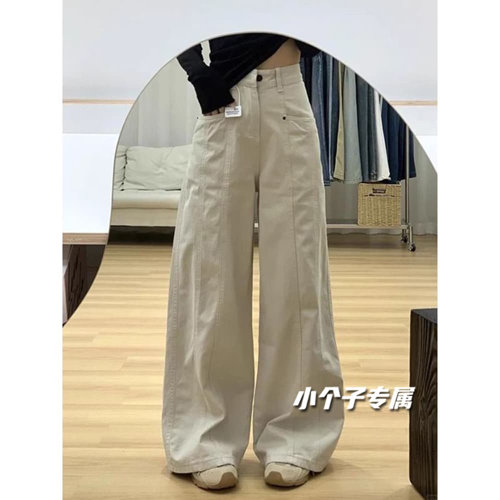 Pequeno americano damasco Jeans calças femininas outono novo estilo calças retas macacão feminino solto calças casuais