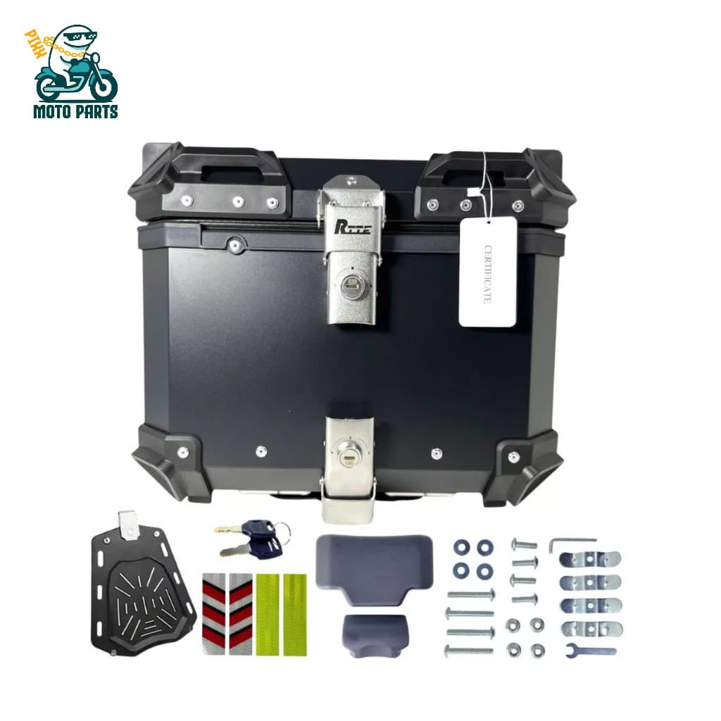 Baú Bauleto 45l Aluminio Para moto universal C/Encosto Base
