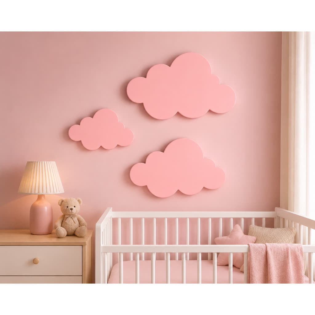 Kit 3 Nuvens Decorativas MDF P M G Para Parede Quarto Infantil Bebê Menino Menina Decorativo