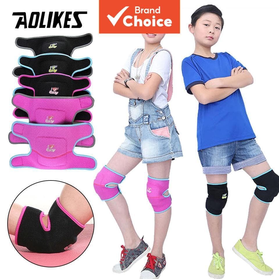 AOLIKES 1 Par Joelheira Esportiva Infantil de Esponja Respirável Antiderrapante e Anticolisão com Silicone para