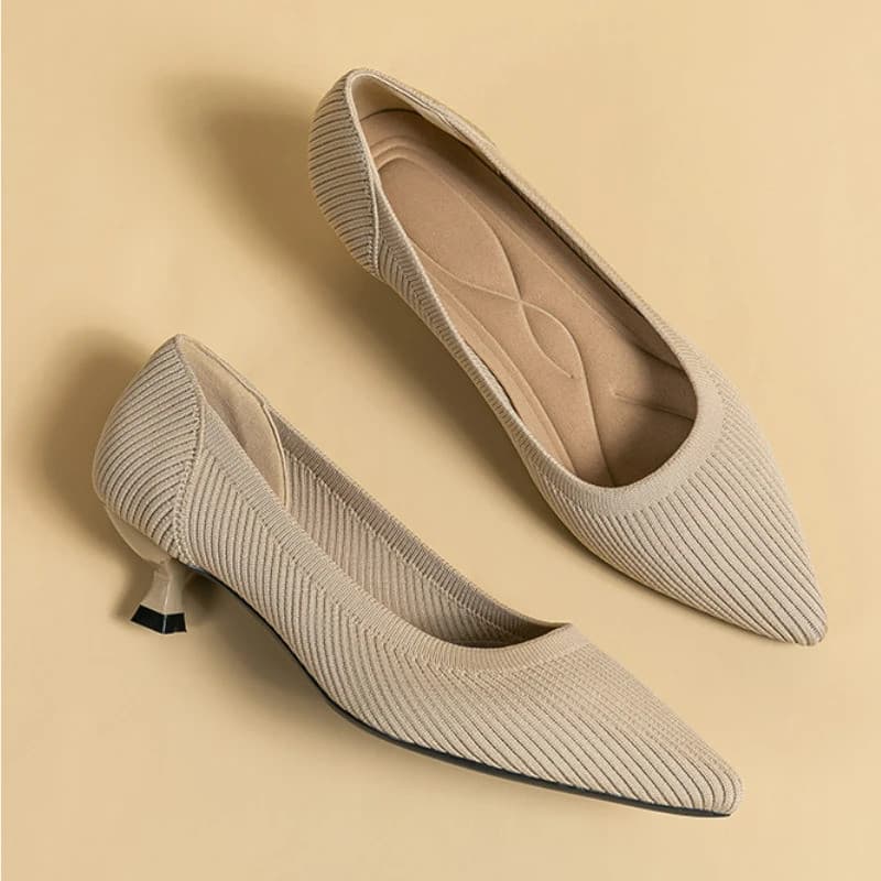 Novos Sapatos Femininos 2023, Salto Médio, Sapatos de Bico Fino em Tricô, Moda, Confortáveis, Tamanho Grande 43, Chaussu