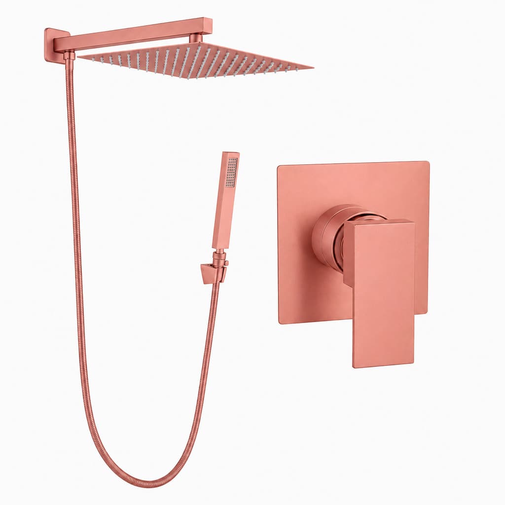 Kit Ducha Quadrada 20x20 Slim com desviador+Acabamento para registro Monocomando base deca Alavanca Rose-Gold Fosco