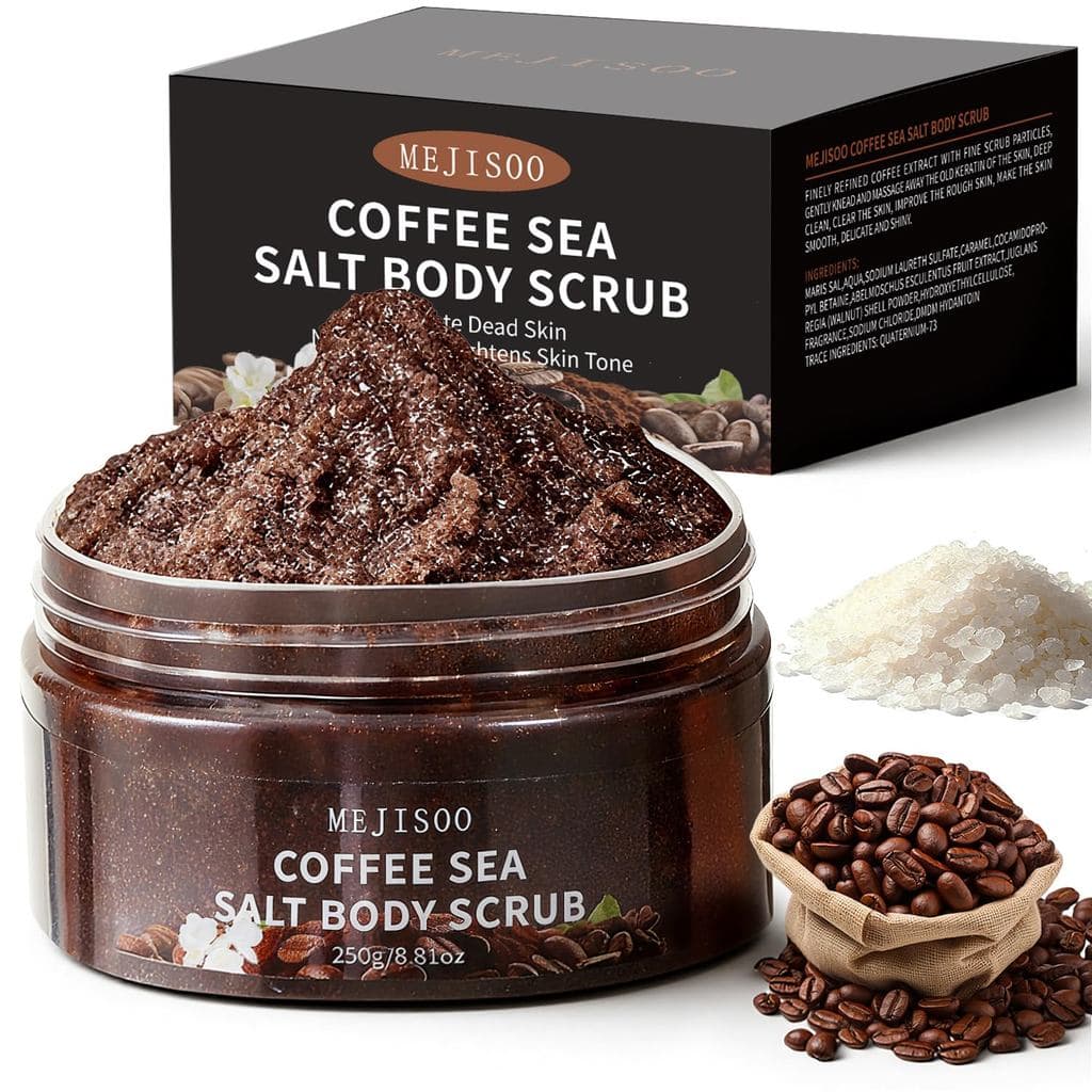 Esfoliante Corporal de Sal Marinho e Café – Esfoliante Hidratante com Óleo de Coco e Manteiga de Karité – Tratamento Ant