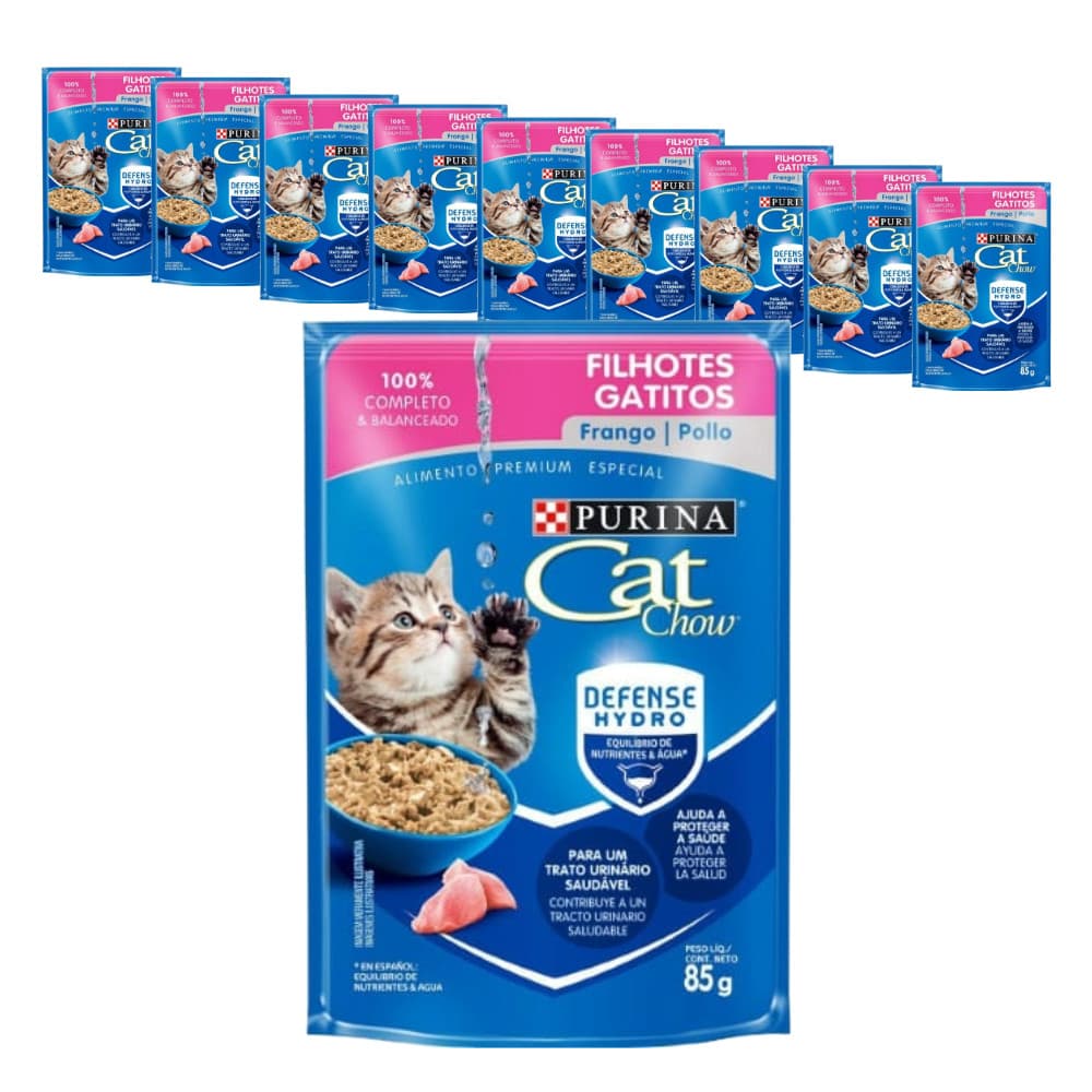 Ração Úmida Purina Cat Chow para Gatos Filhotes sabor Frango 85g - KIT 10 unids.