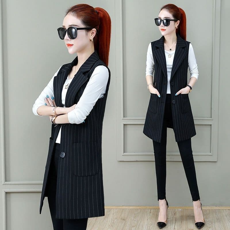 Tamanho grande roupas femininas cor sólida terno colete feminino primavera outono comprimento médio exterior Wear novo e