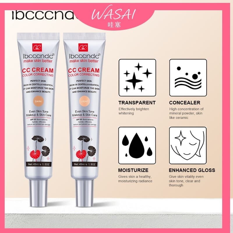 Corretor De Cor Creme Facial CC Com Centella Asiatica , BB Reparador E Base Líquida Branqueadora-45ml .