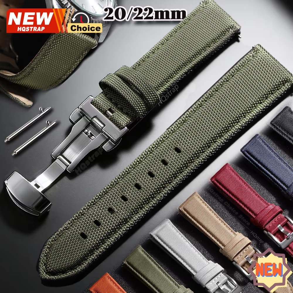 Pulseira de Relógio de Nylon e Couro Impermeável de 20mm 22mm com Fecho Borboleta e Fivela de Pino L5MN