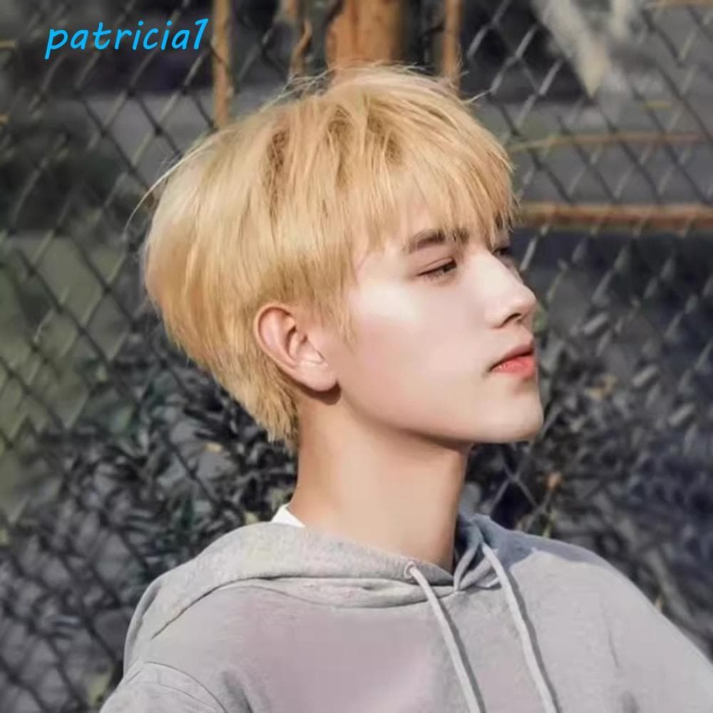 PATRICIA1 Perucas Masculinas De Anime , Peruca Curta E Reta Fofa Resistente Ao Calor Cosplay Masculina Dourada Preta