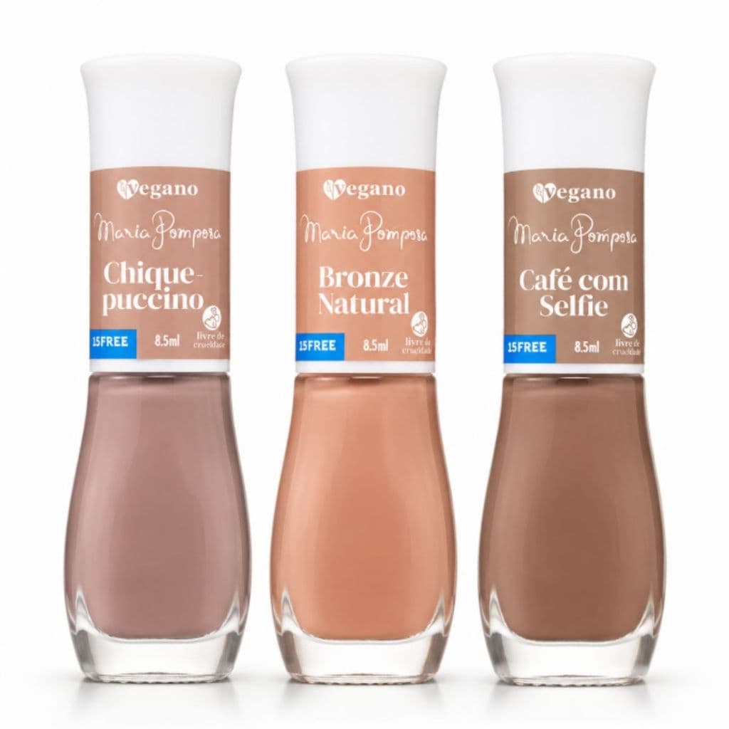 Kit 3 Esmaltes Maria Pomposa Nudes Tons Elegantes 15free Vegano