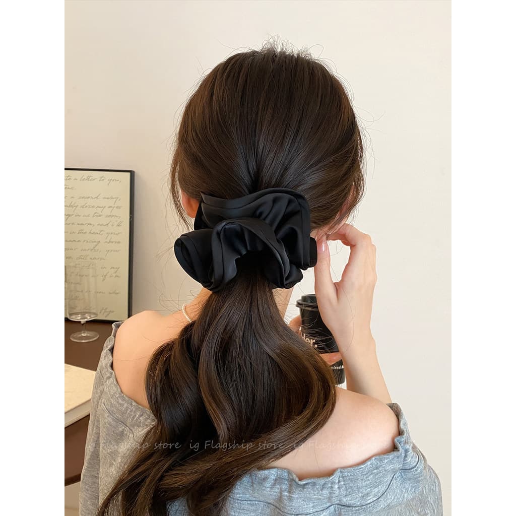 Textura Super boa!Francês High-End sentido Scrunchy laço de cabelo ins Oversized Bud cetim laço de cabelo elástico flor