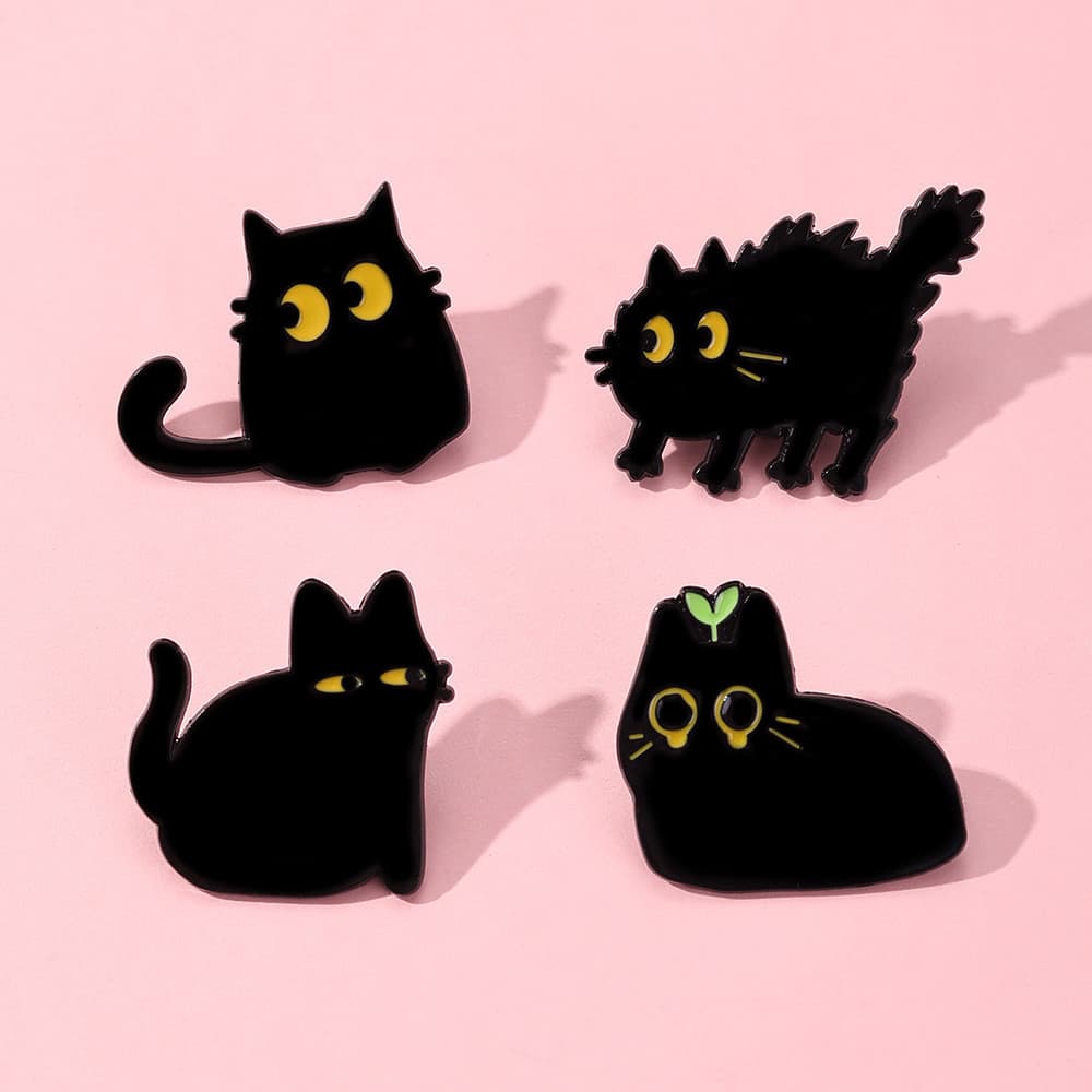 [4pçs] Broches de Liga em formato de gato preto fofo - Decora roupas e mochilas
