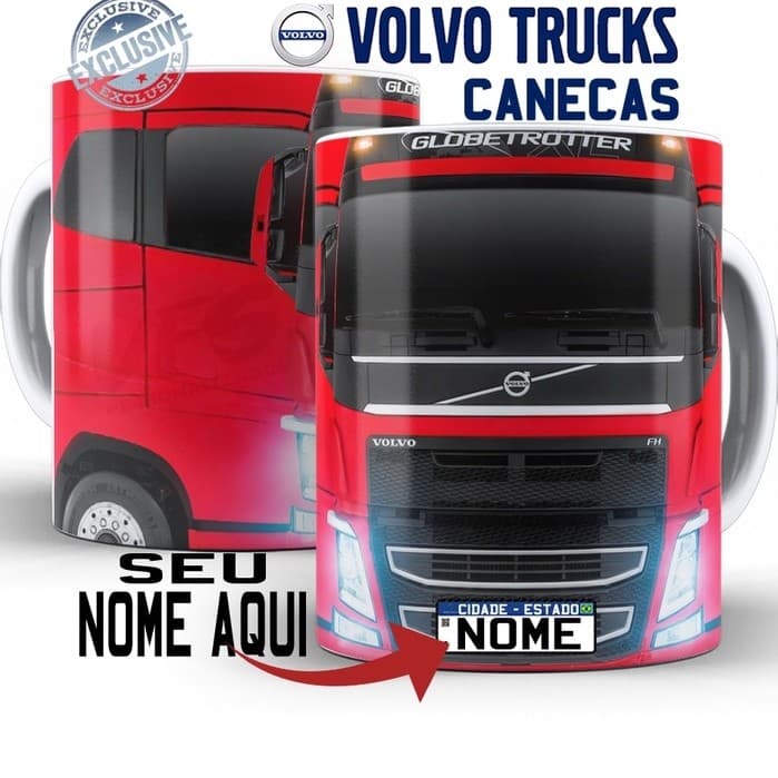 Caneca Personalizada Caminhão  Volvo Fh  Globetrotter com nome na placa