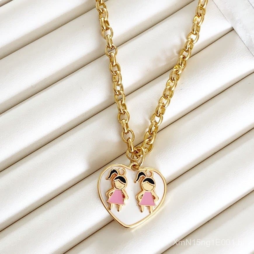 Colar Duas Filhas Meninas Banhado a Ouro 18k Antialérgico