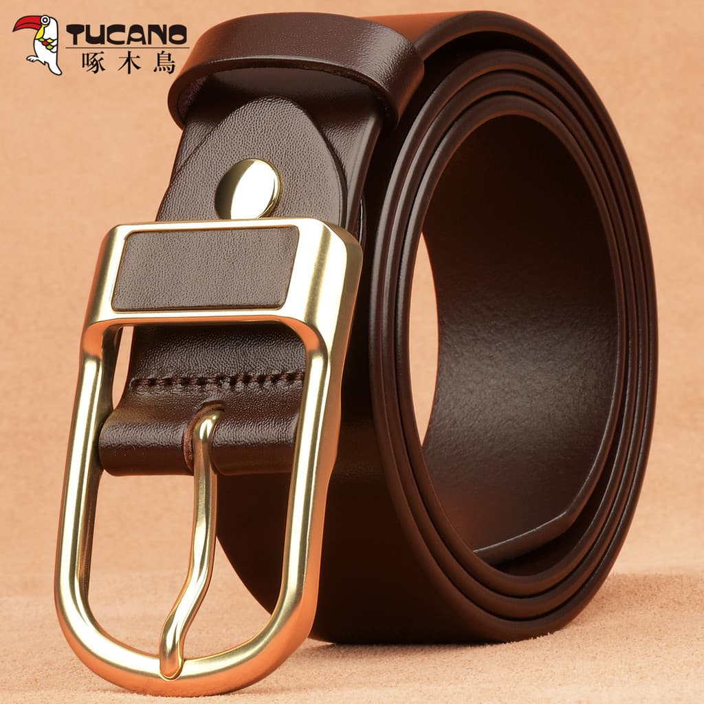 Woodpecker couro masculino cinto pino fivela Casual cinto de couro genuíno calças cinto de couro masculino único genuíno