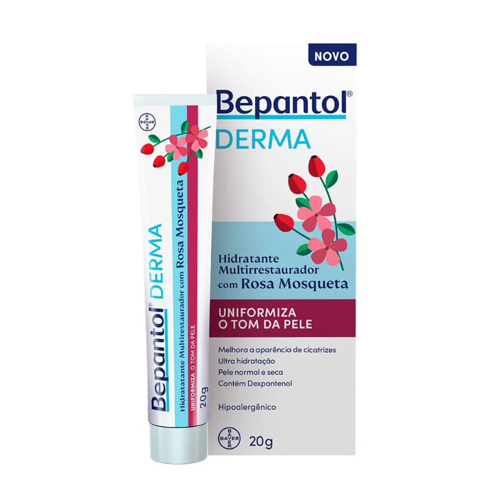 Bepantol Derma Rosa Mosqueta 20g Creme Hidratante Multirrestaurador Uniformiza Tom da Pele Cicatrizes Original