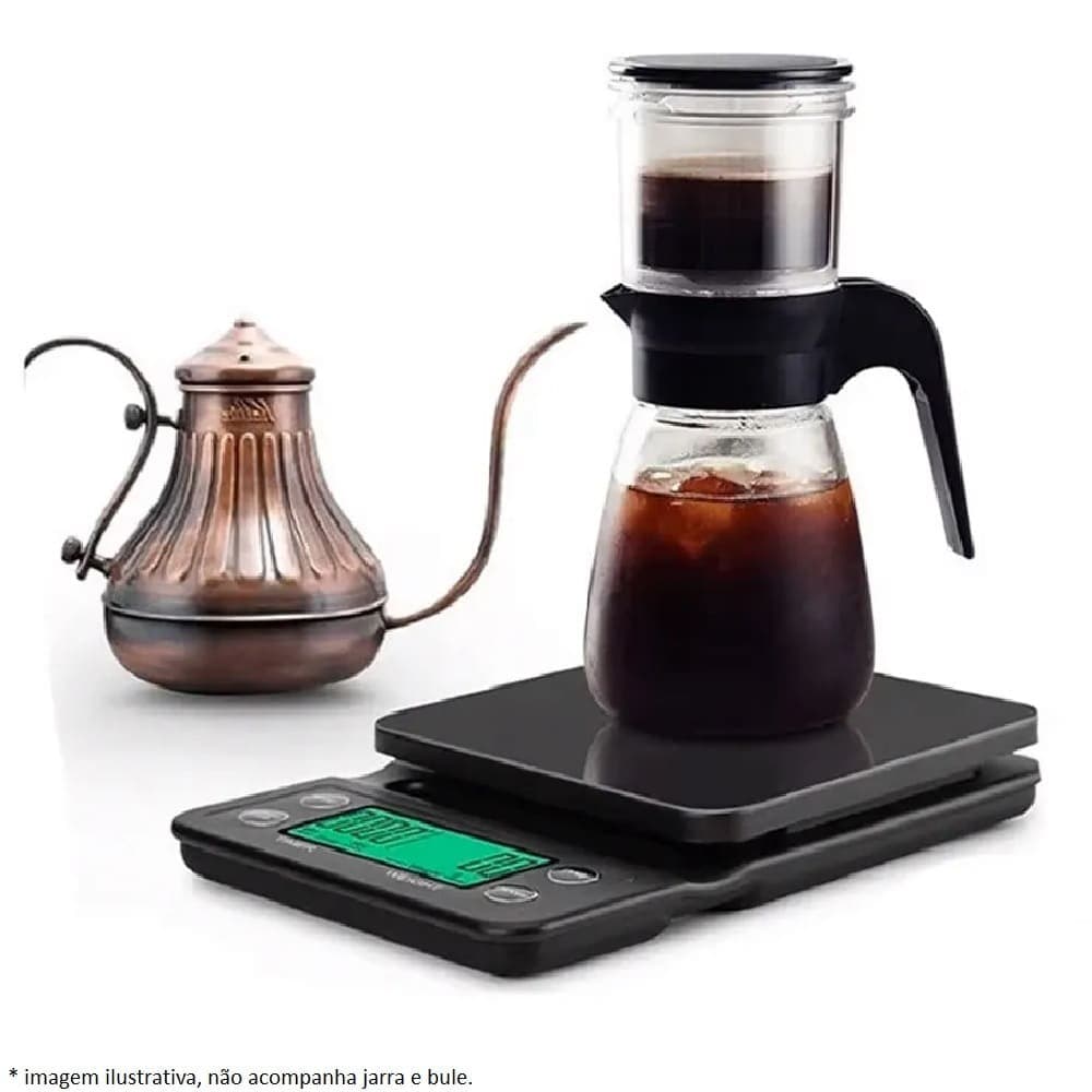 Balança digital para café cozinha 3kg com temporizador, precisão de 0,1g.