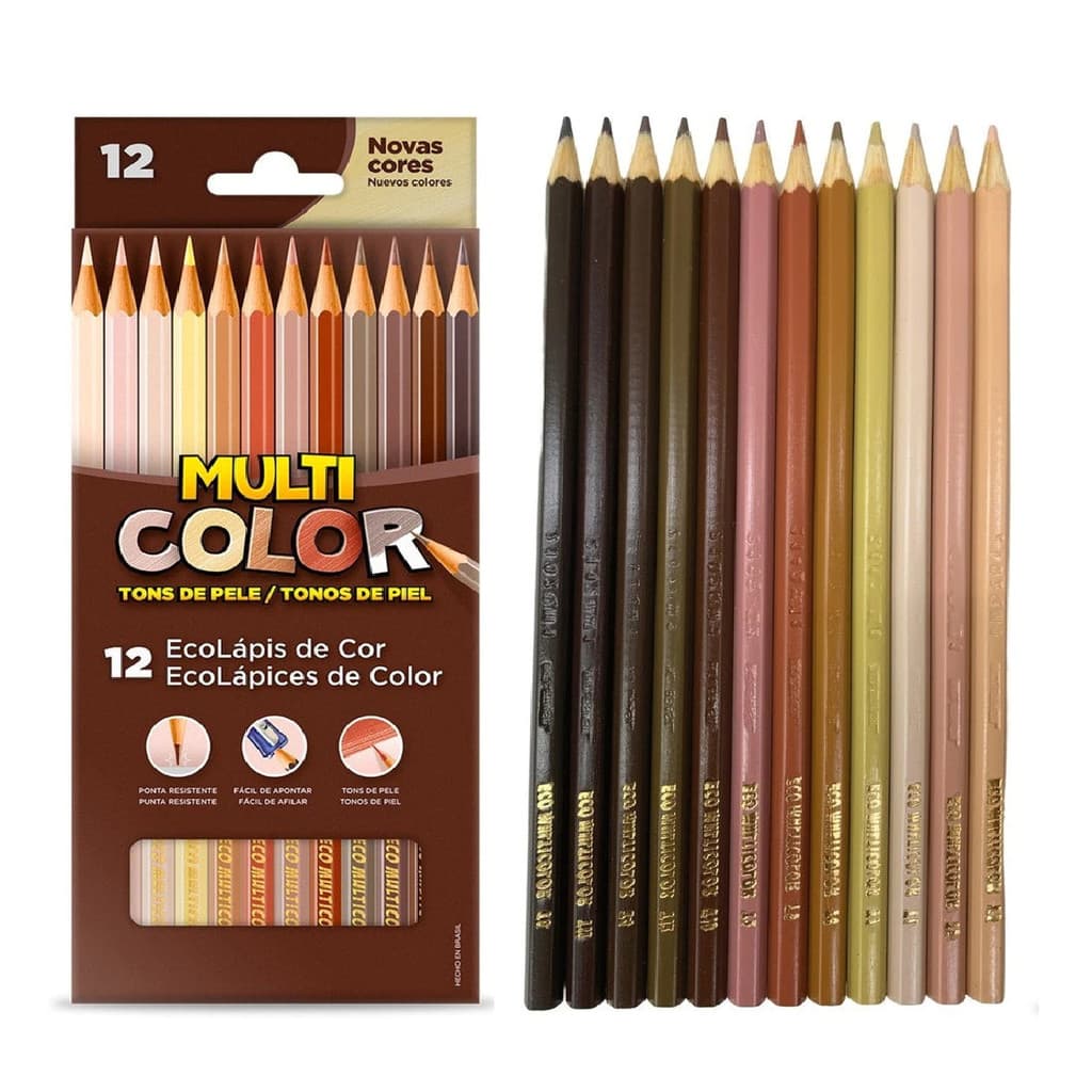 Lápis De Cor Tons De Pele 12 Cores - Multicolor