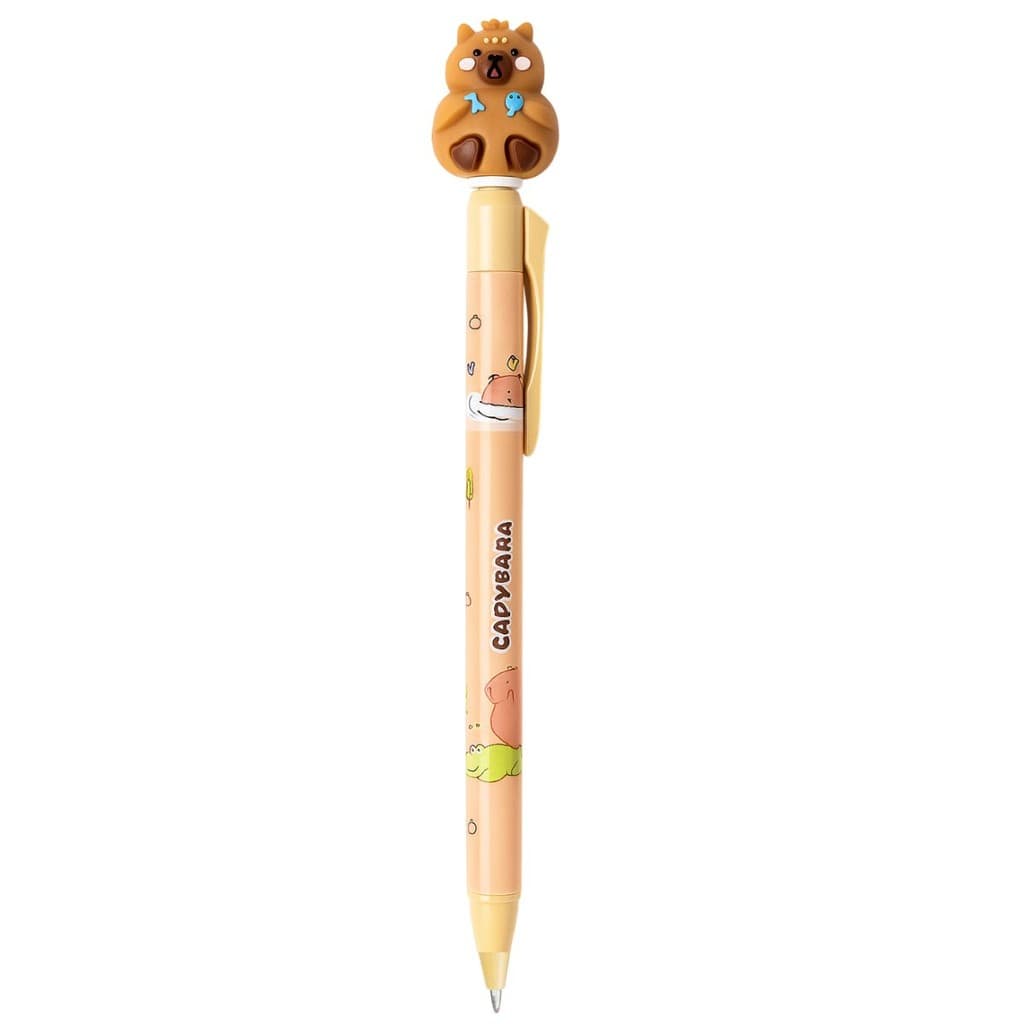Caneta Esferográfica Decorada Tinta Preta Capivara Item de Papelaria Fofa para Coleção