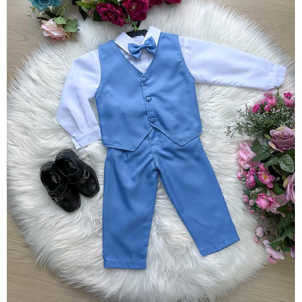 Conjunto Infantil Masculino Social Azul Serenity Leonardo Colete Menino Festa Casamento Formatura Elegante Luxo