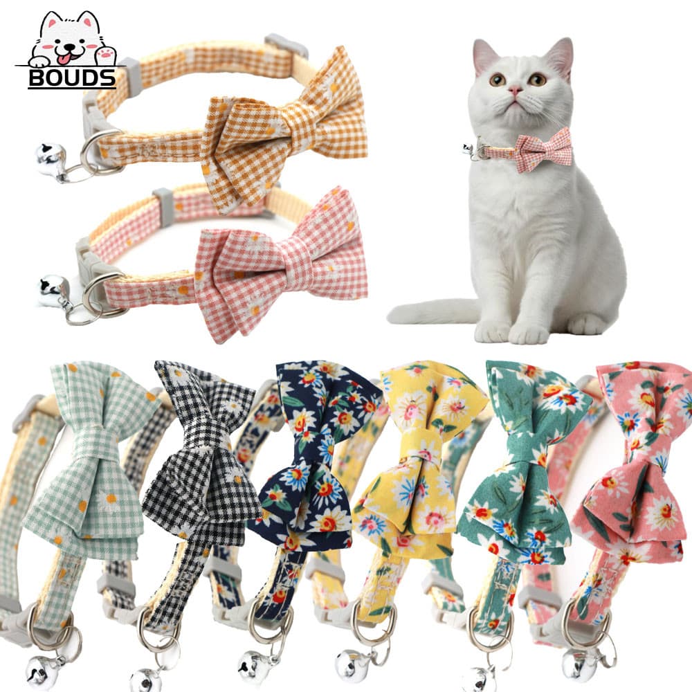 Coleira de laço xadrez para pets para gatos e cachorros, coleira decorativa para pets