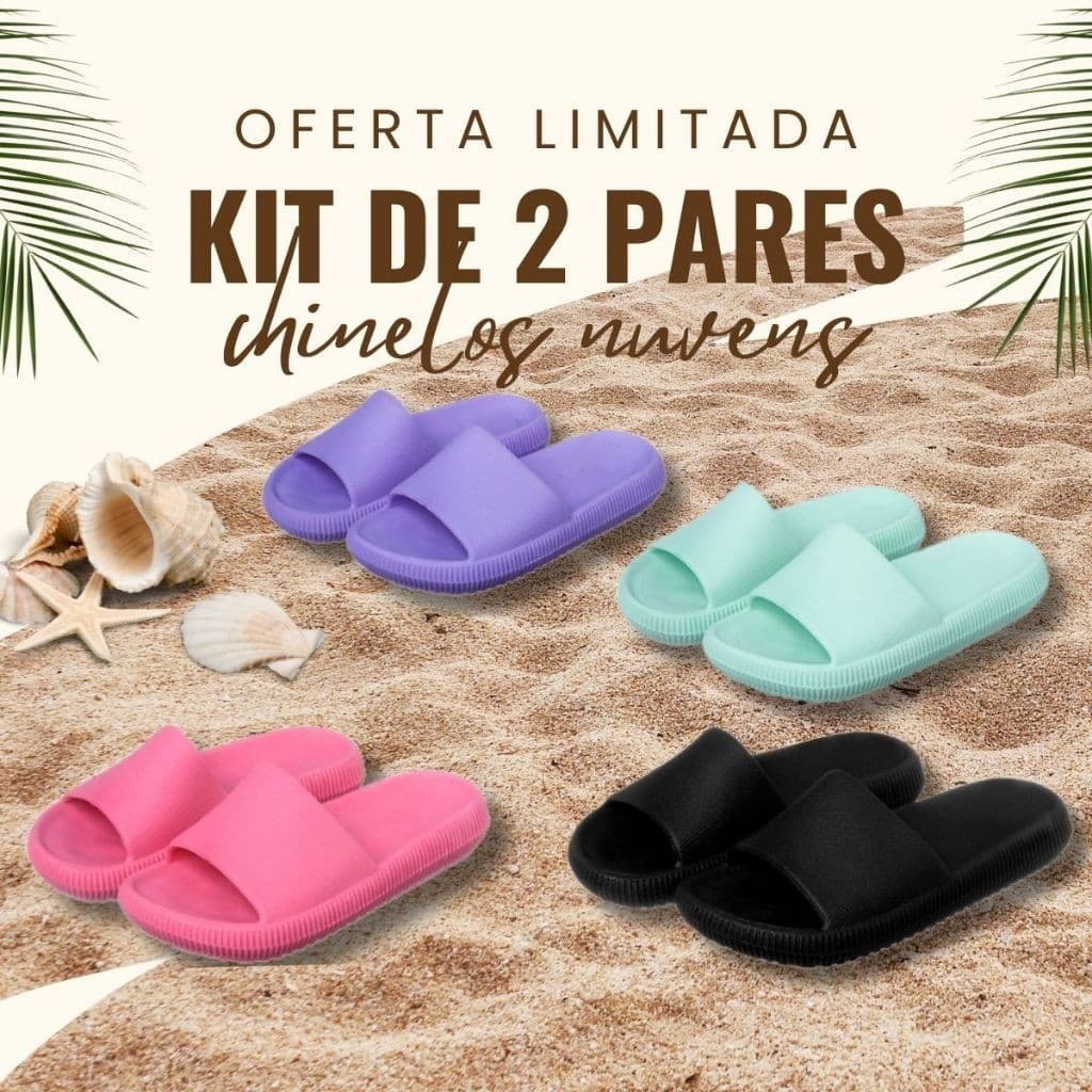kit 2 Pares De Chinelo Nuvem Slide Feminino Confortável Anatômico Antiderrapante Unissex